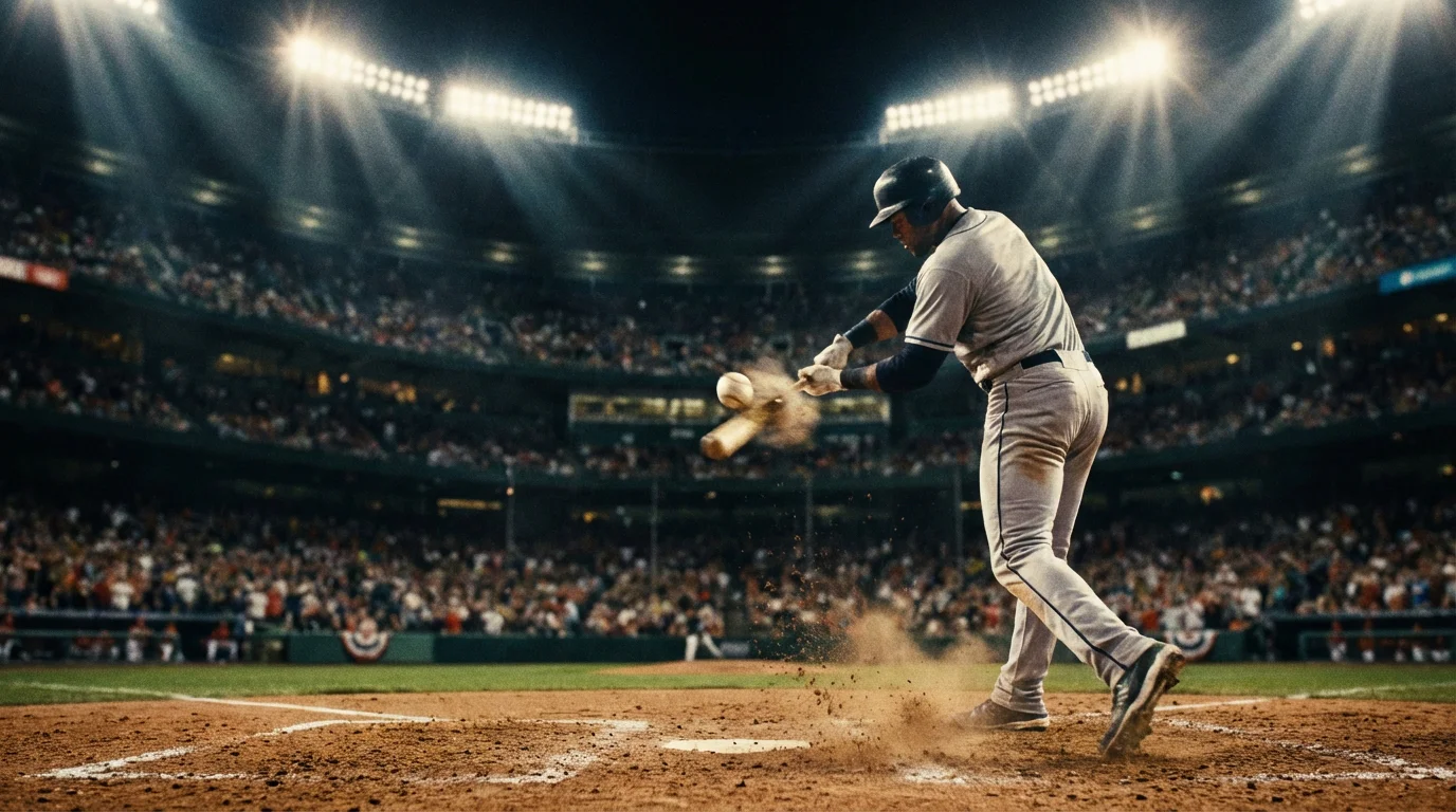 Bateador de béisbol conectando un golpe potente durante un partido de MLB