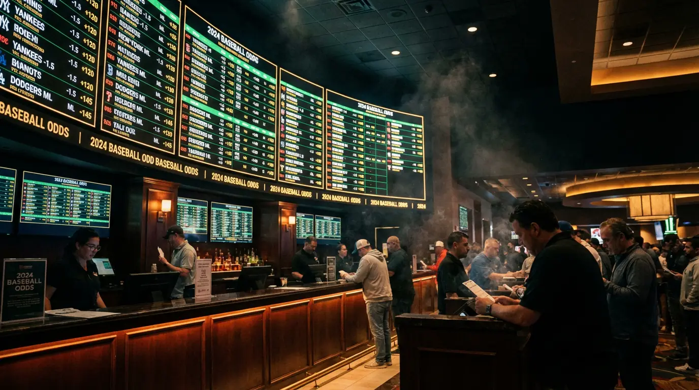 Monitor con líneas de cuotas de béisbol en una sala de apuestas deportivas