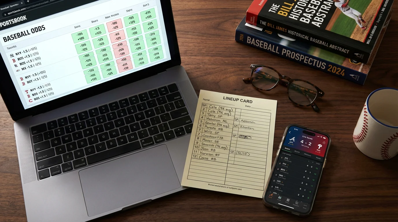 Pantalla de sportsbook mostrando tipos de apuestas MLB con cuotas MoneyLine y Run Line